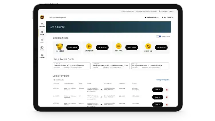 UPS® Forwarding Hub on a tablet