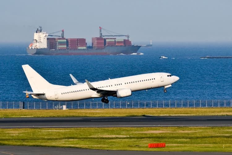 UPS airplane flying over mountains