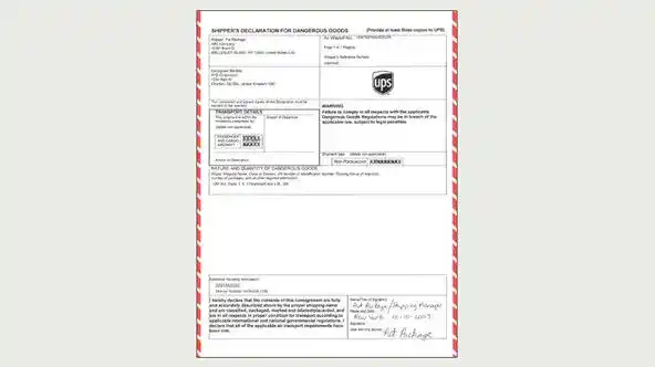 Declaración del remitente de mercancías peligrosas (IATA)